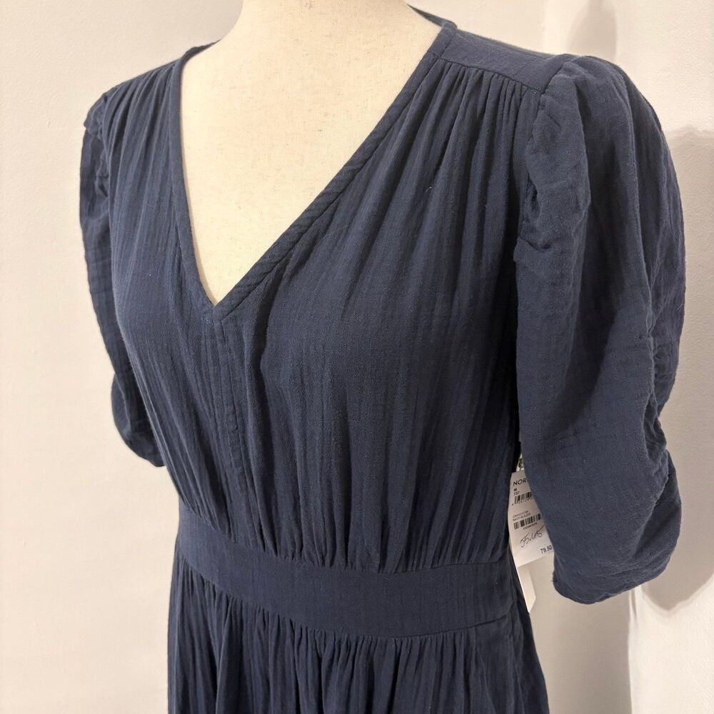 NWT Caslon Blue Puff Sleeve Ruffle Hem Gauze Maxi 100% Cotton Dress Sz M - Picture 3 of 8